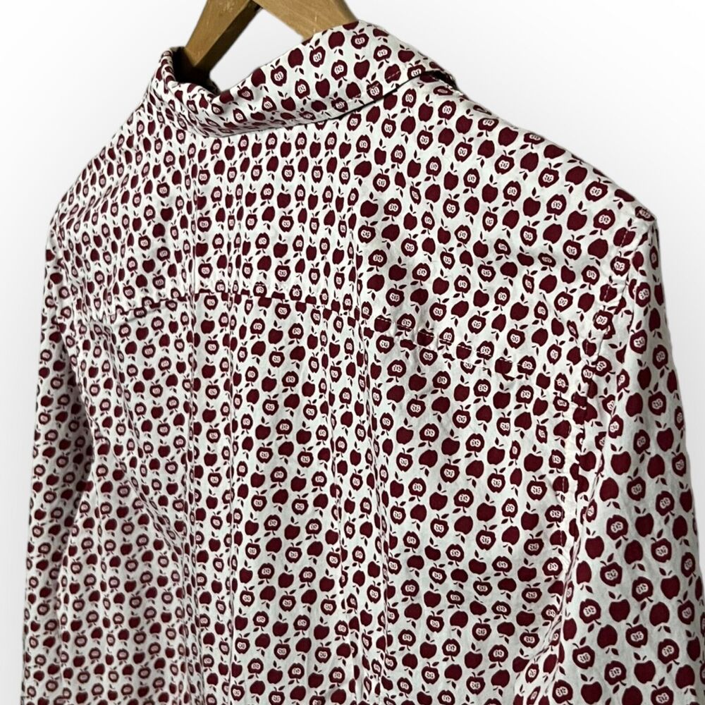 Talbots Red & White Apple Pattern Button Up Shirt with Convertible Sleeves Sz 12 - Picture 11 of 15
